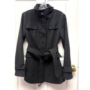 Nicole Miller New York Coat Belted Women’s Size S Charcoal Gray Button Jacket
